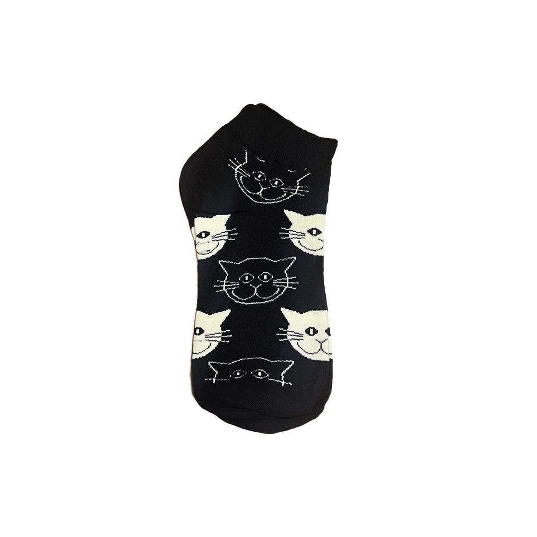 Cats on Black Low Cut Crazy Socks