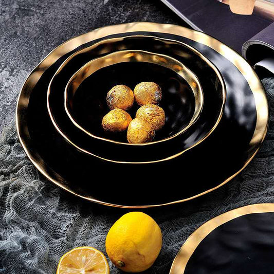 Matt Black & Gold Edges Porcelain Bowls