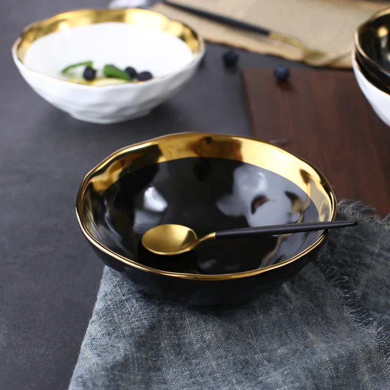 Matt Black & Gold Edges Porcelain Bowls