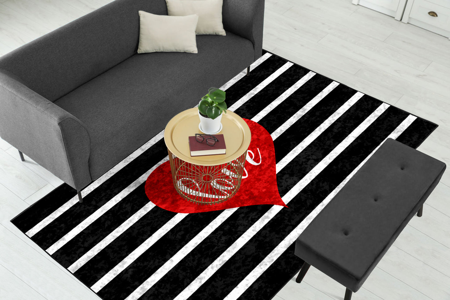 Black White Love Centerpiece (Rug)