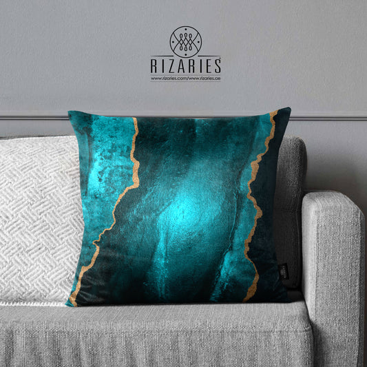 Super Soft Teal Gold Abstract Throw Pillow
