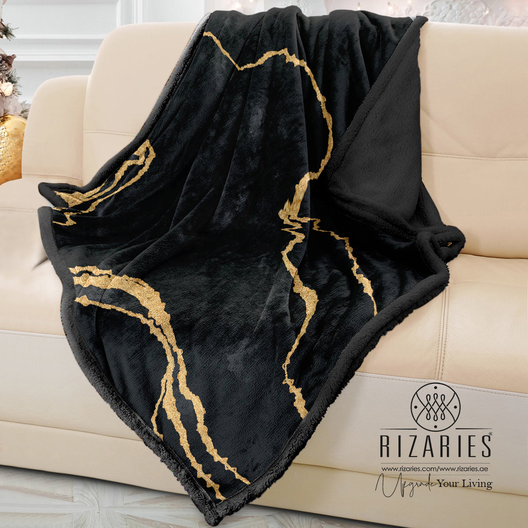 Soft Black Gold Abstract Sofa Blanket Throw –