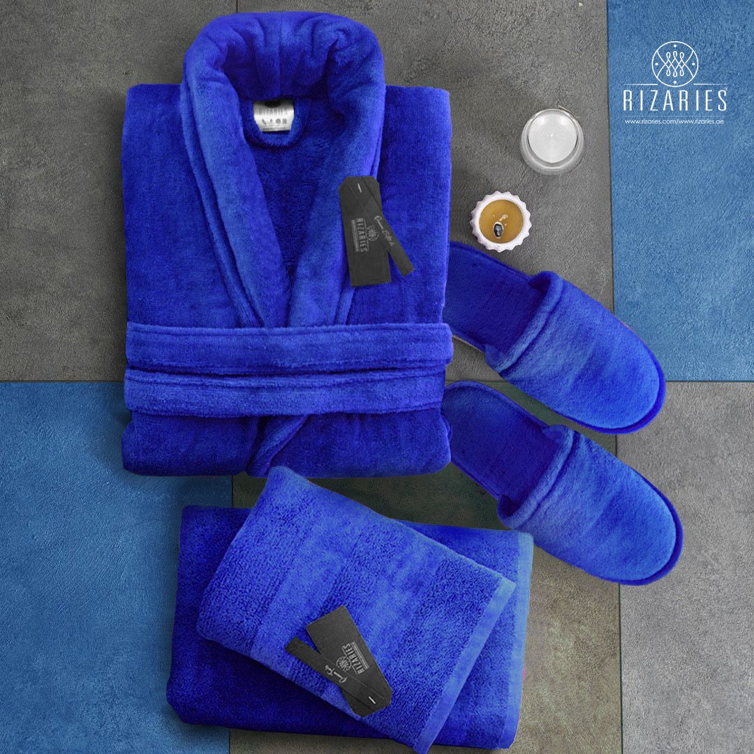 Set of 4 (Velour Bathrobe, Velour Slippers, Set of 2 Towels)