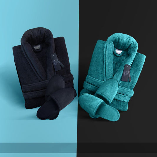 Couple Set (2 Velour Bathrobe, 2 Velour Slippers)