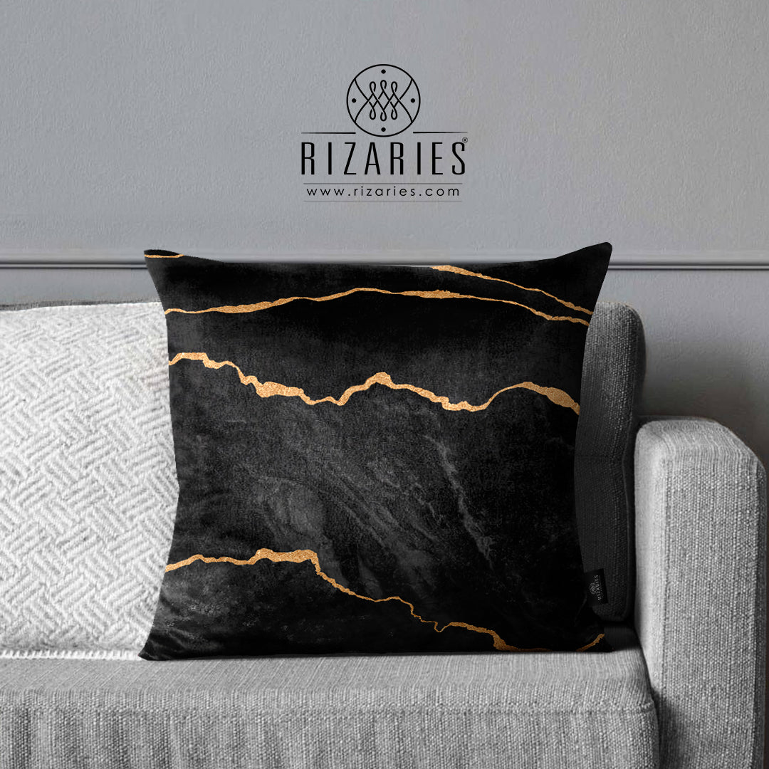 SuperSoft Marble Black Gold Throw Cushion