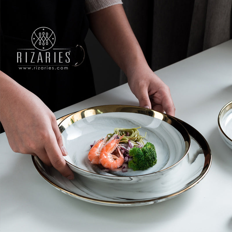 White & Gold Marble Affect Porcelain Plate