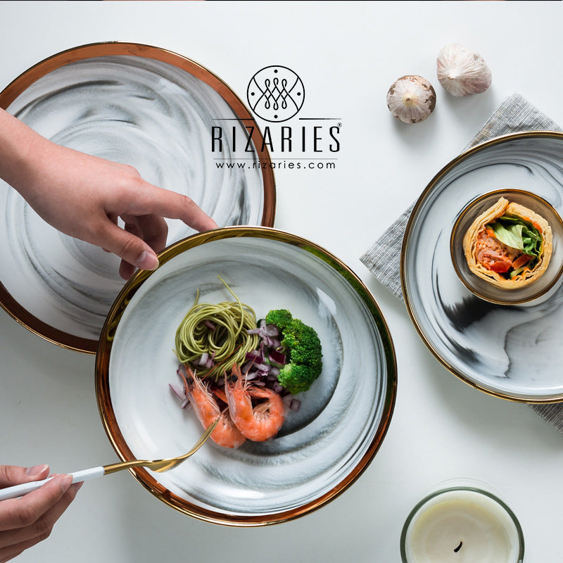 White & Gold Marble Affect Porcelain Plate
