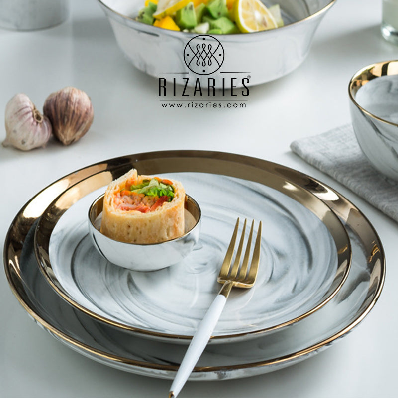 White & Gold Marble Affect Porcelain Plate