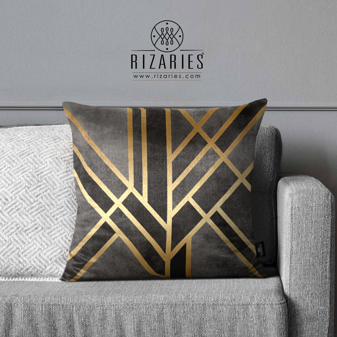 SuperSoft Grey Gold Art Deco Throw Cushion
