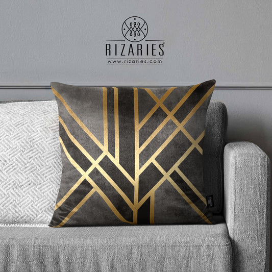 SuperSoft Grey Gold Art Deco Throw Cushion