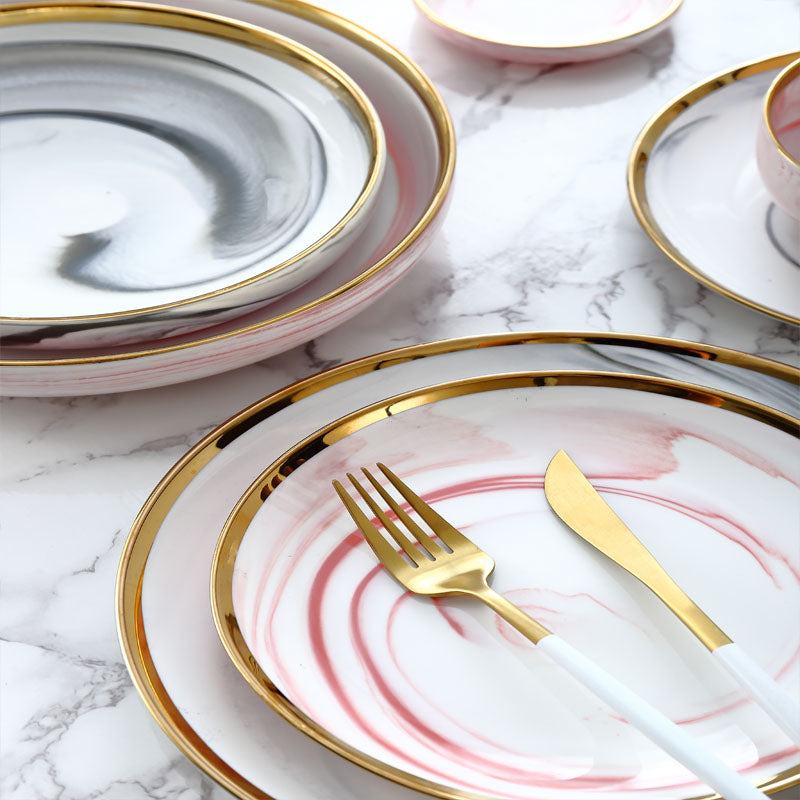 White & Gold Marble With Pink Abstract Affect Porcelain Plate