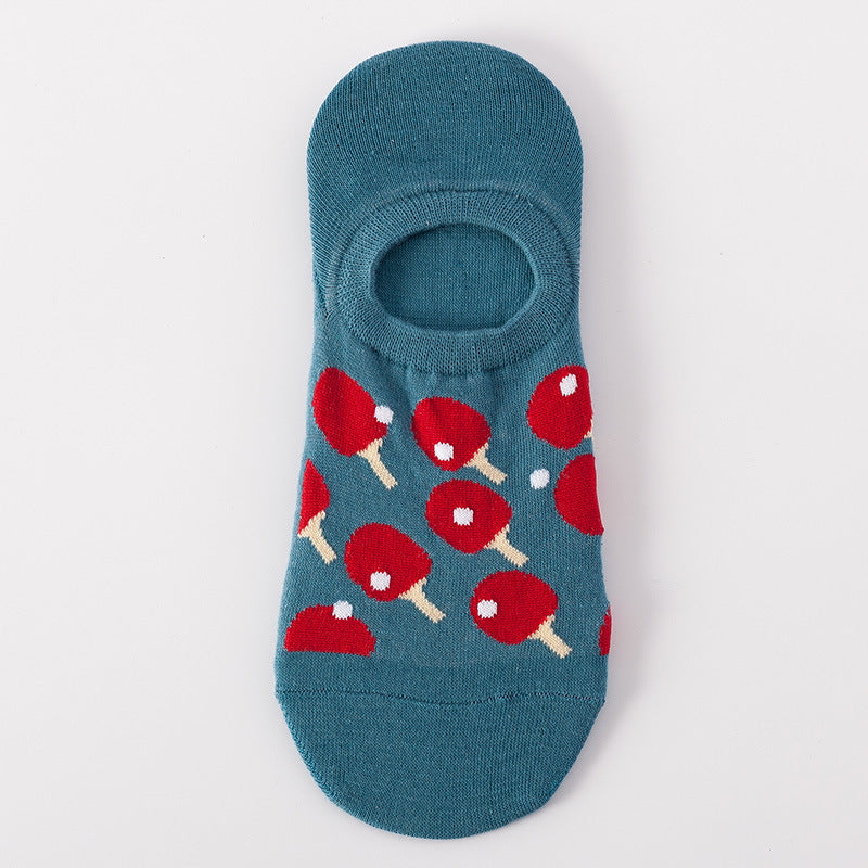 Table Tennis Racket on Lite Blue Low Cut Crazy Socks