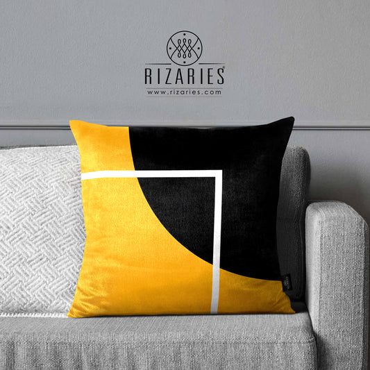 SuperSoft Yellow Mustard Black Round Throw Cushion