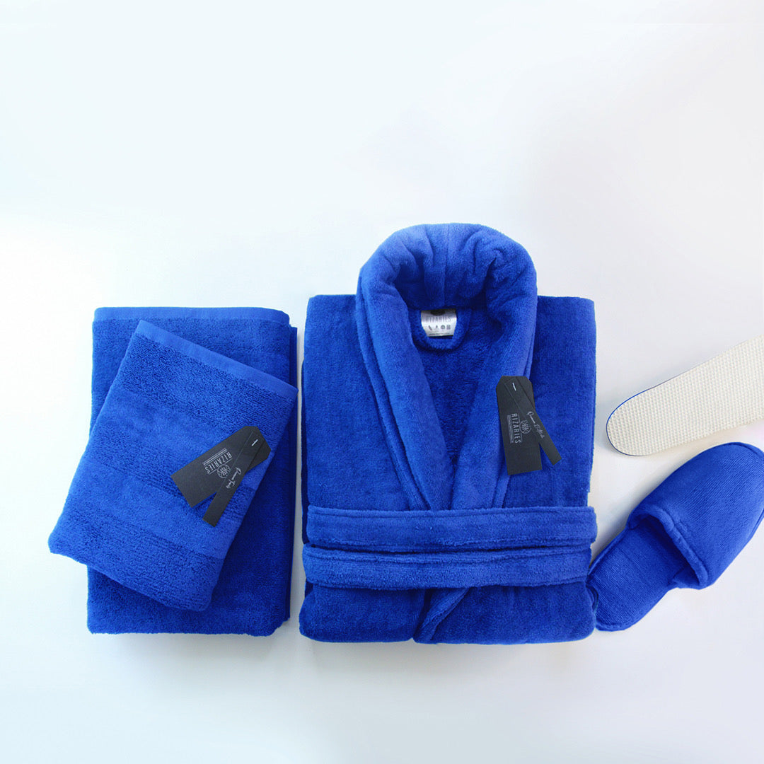 Set of 4 (Velour Bathrobe, Velour Slippers, Set of 2 Towels)