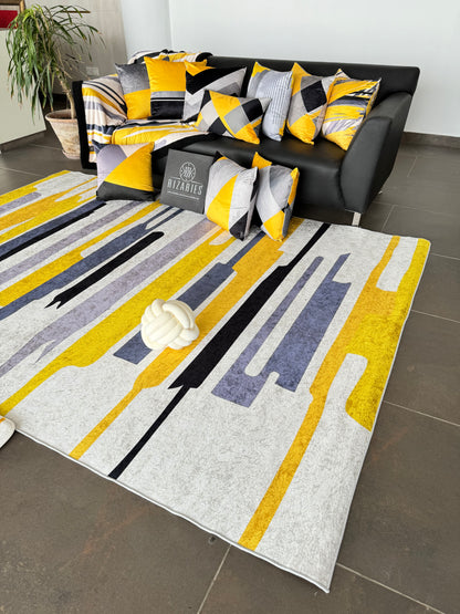 Yellow Grey Black Centerpiece (Rug)