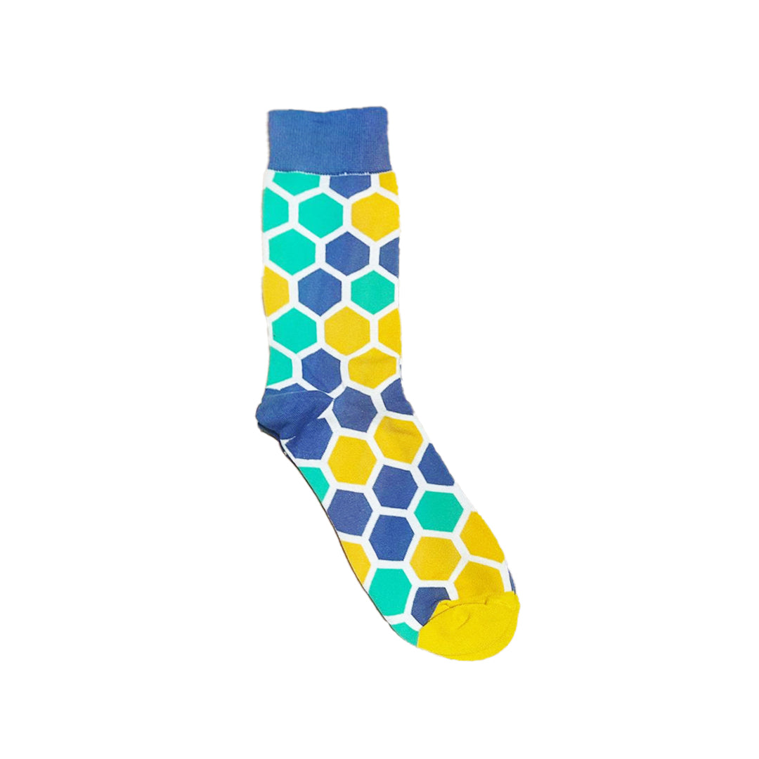 Yellow & Blue Hexagon Crazy Socks