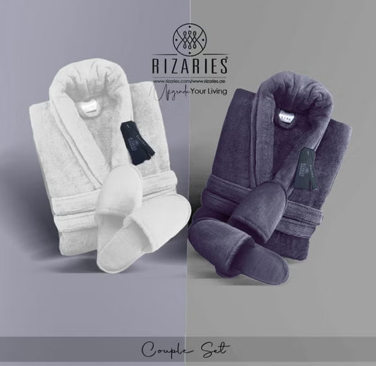 Couple Set (2 Velour Bathrobe, 2 Velour Slippers)