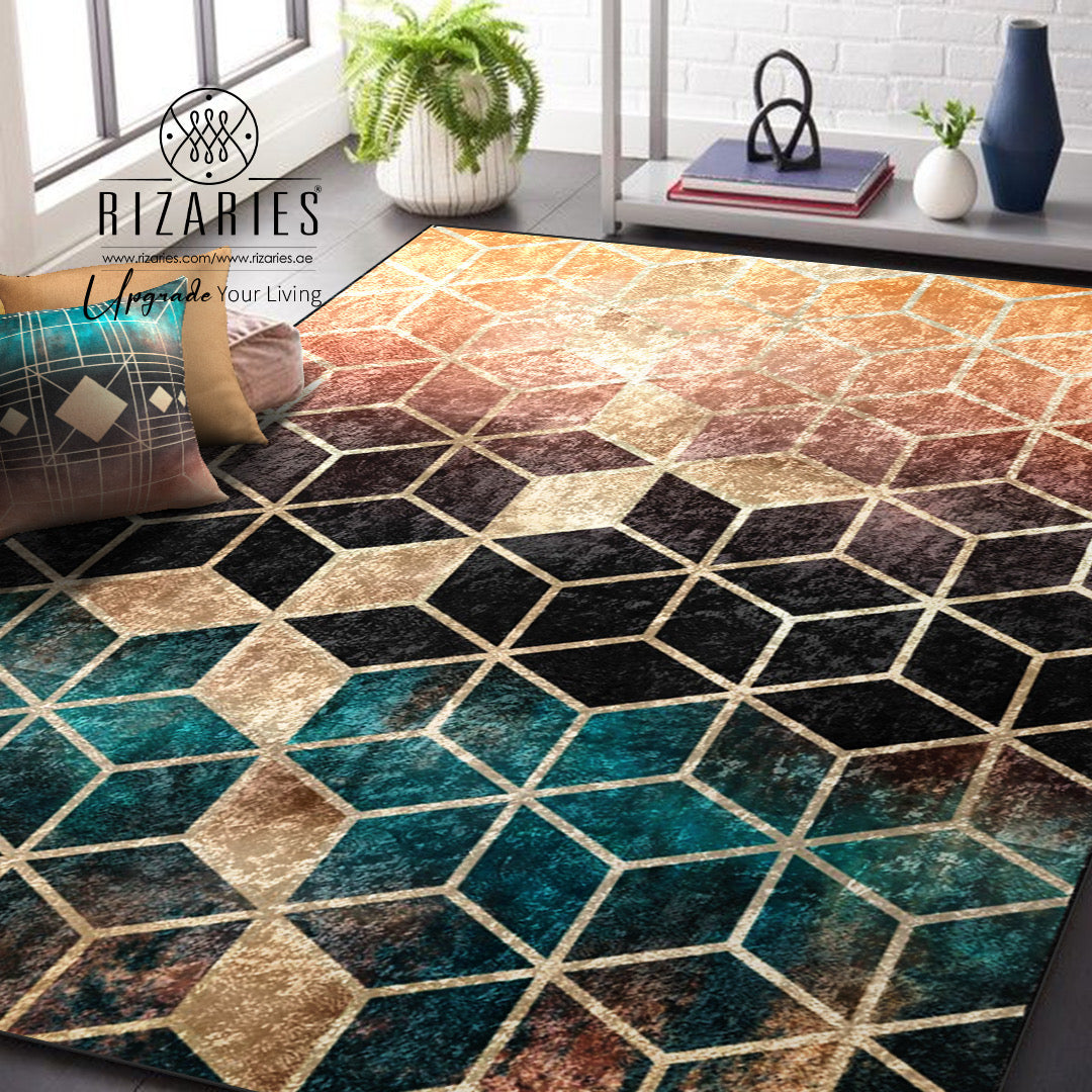 Ombre Cubes Emerald & Copper Centerpiece (Rug)