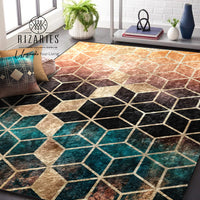 Thumbnail for Ombre Cubes Emerald & Copper Centerpiece (Rug)