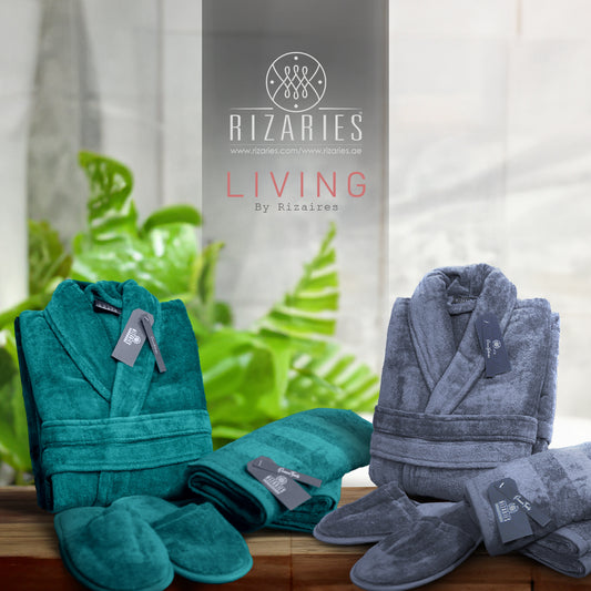 Couple Bathroom Set (2 Bathrobes with Slippers and 2 Towel Sets)