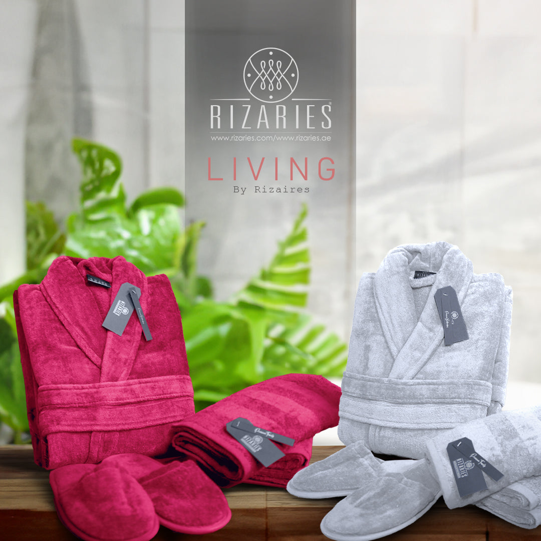 Couple Bathroom Set (2 Bathrobes with Slippers and 2 Towel Sets)