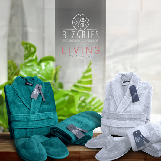 Couple Bathroom Set (2 Bathrobes with Slippers and 2 Towel Sets)