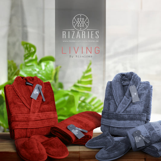 Couple Bathroom Set (2 Bathrobes with Slippers and 2 Towel Sets)