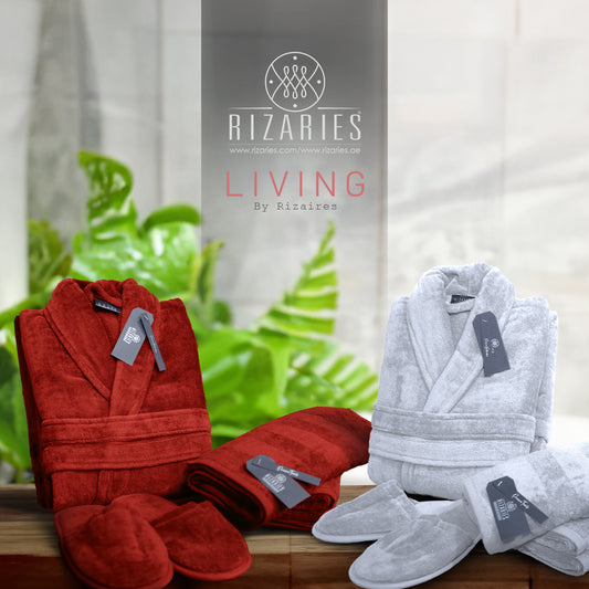 Couple Bathroom Set (2 Bathrobes with Slippers and 2 Towel Sets)