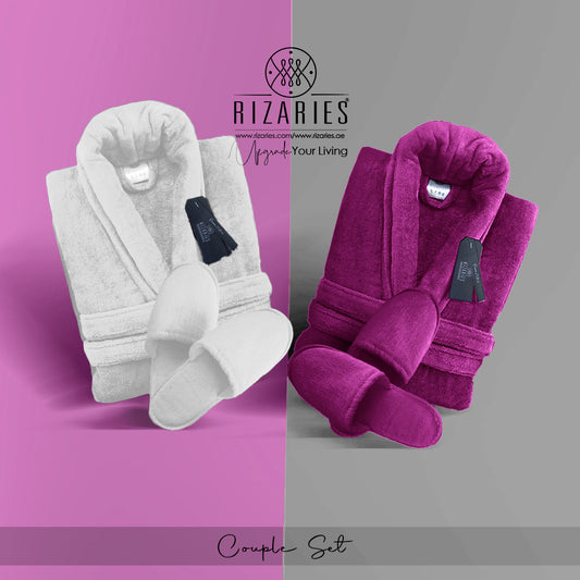 Couple Set (2 Velour Bathrobe, 2 Velour Slippers)