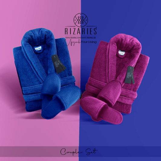 Couple Set (2 Velour Bathrobe, 2 Velour Slippers)