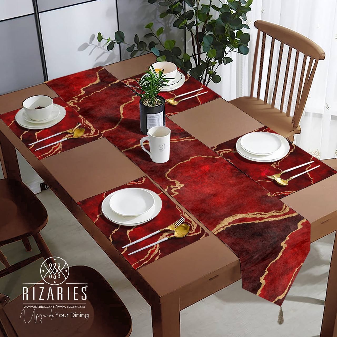 Burgundy Abstract Table Style Set