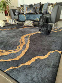 Thumbnail for Grey Gold Abstract Centerpiece (Rug)