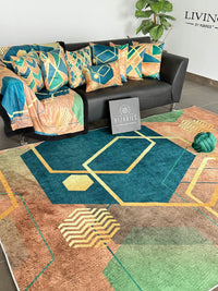 Thumbnail for Emerald Copper Abstract Geo Centerpiece (Rug)