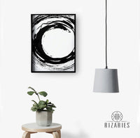 Thumbnail for Black & White Geometric Handmade Canvas Painting