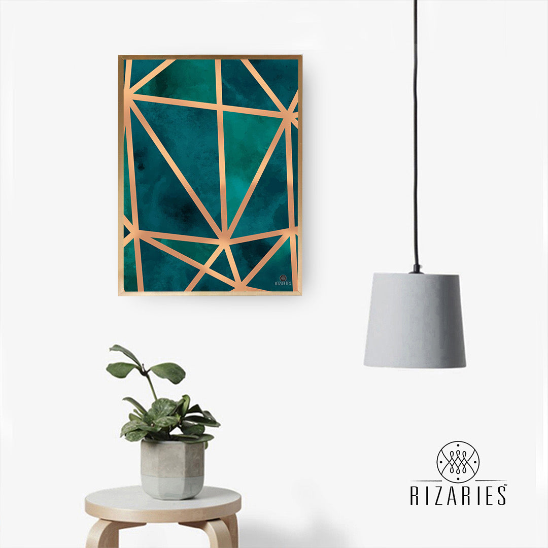 Emerald & Copper Geo Wall Painting