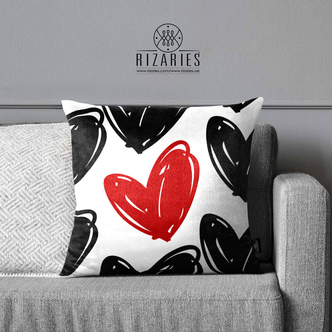 SuperSoft Black Red Hearts Throw Pillow