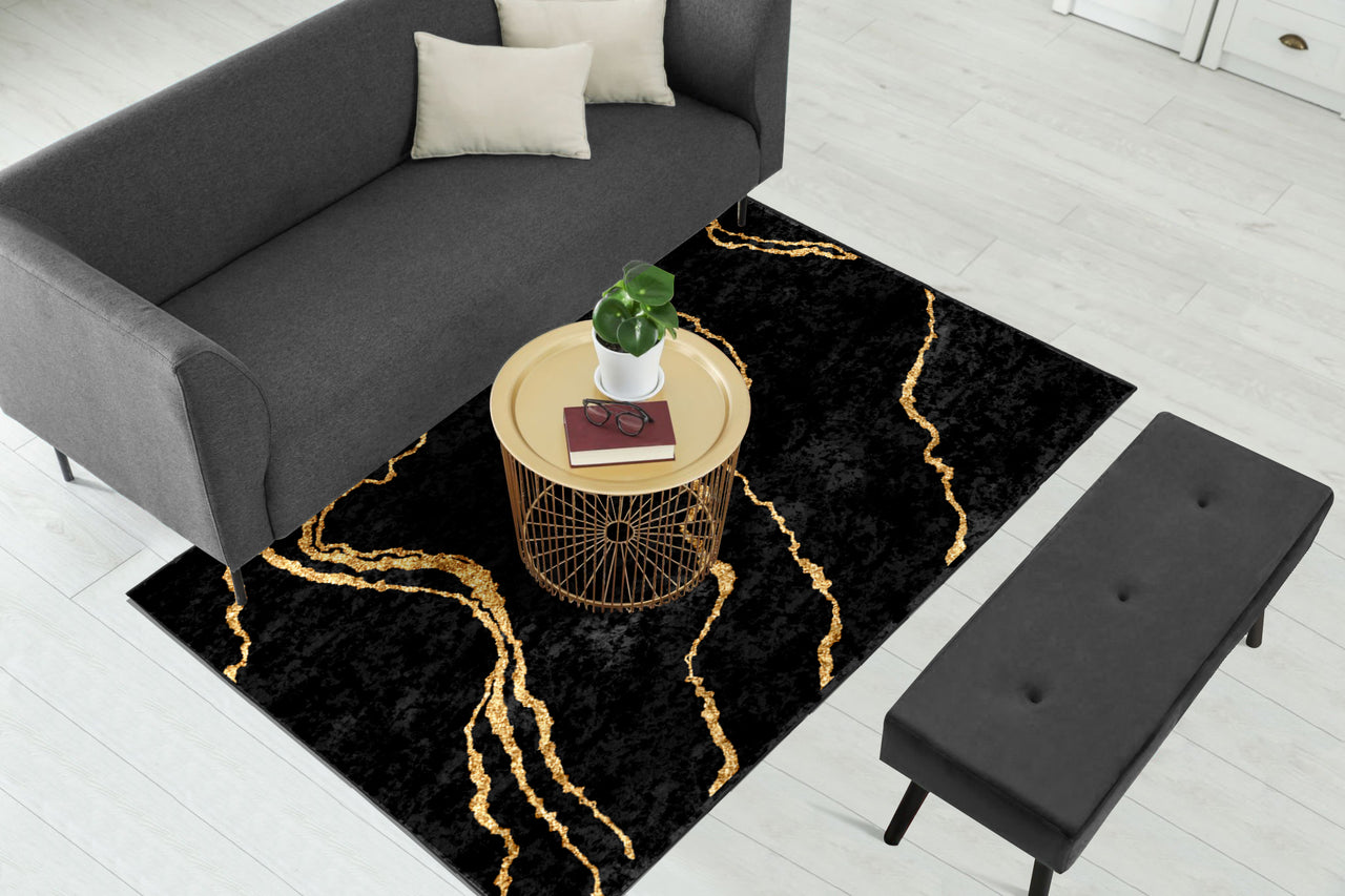 New Black Gold Abstract Centerpiece (Rug)