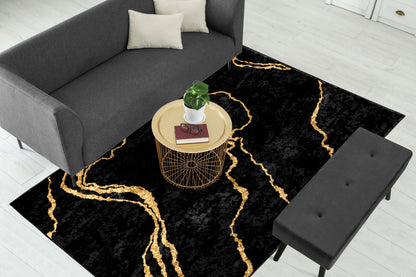 New Black Gold Abstract Centerpiece (Rug)