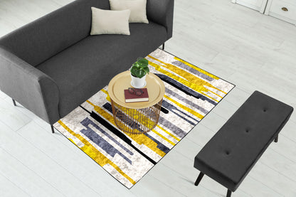 Yellow Grey Black Centerpiece (Rug)