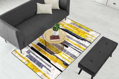 Yellow Grey Black Centerpiece (Rug)