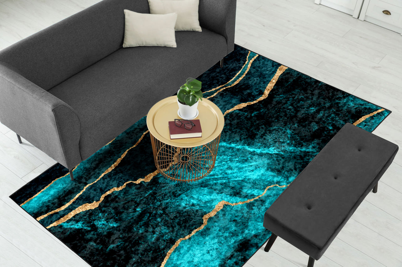 Teal Blue Gold Centerpiece (Rug)