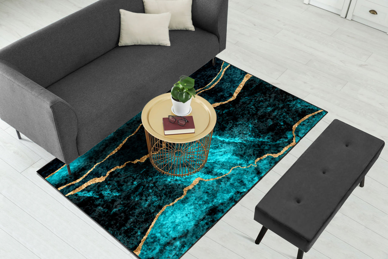 Teal Blue Gold Centerpiece (Rug)