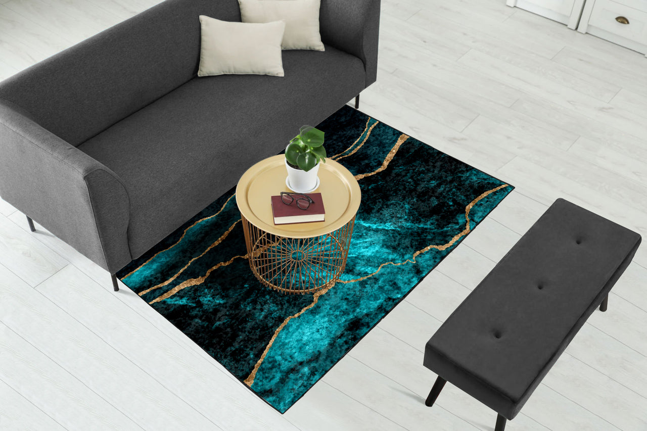 Teal Blue Gold Centerpiece (Rug)