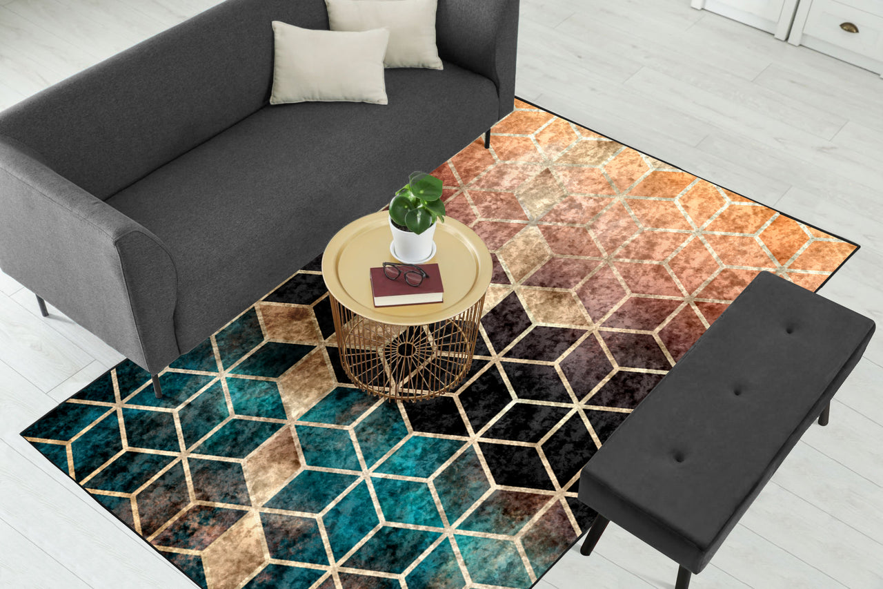 Ombre Cubes Emerald & Copper Centerpiece (Rug)