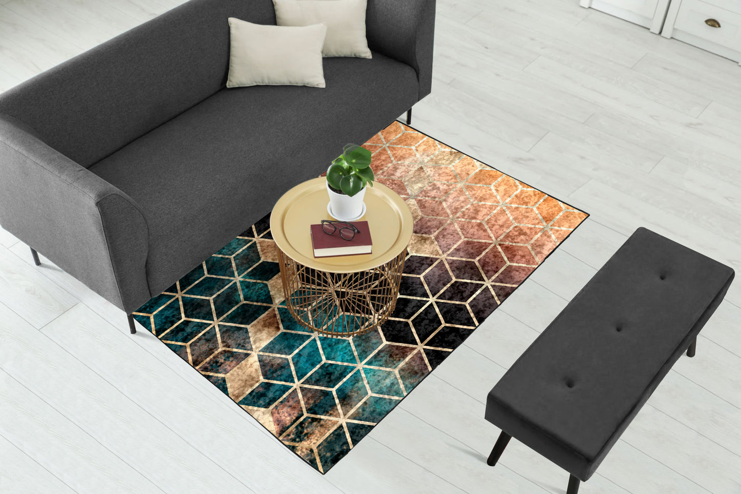 Ombre Cubes Emerald & Copper Centerpiece (Rug)