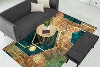 Thumbnail for Emerald Copper Abstract Geo Centerpiece (Rug)