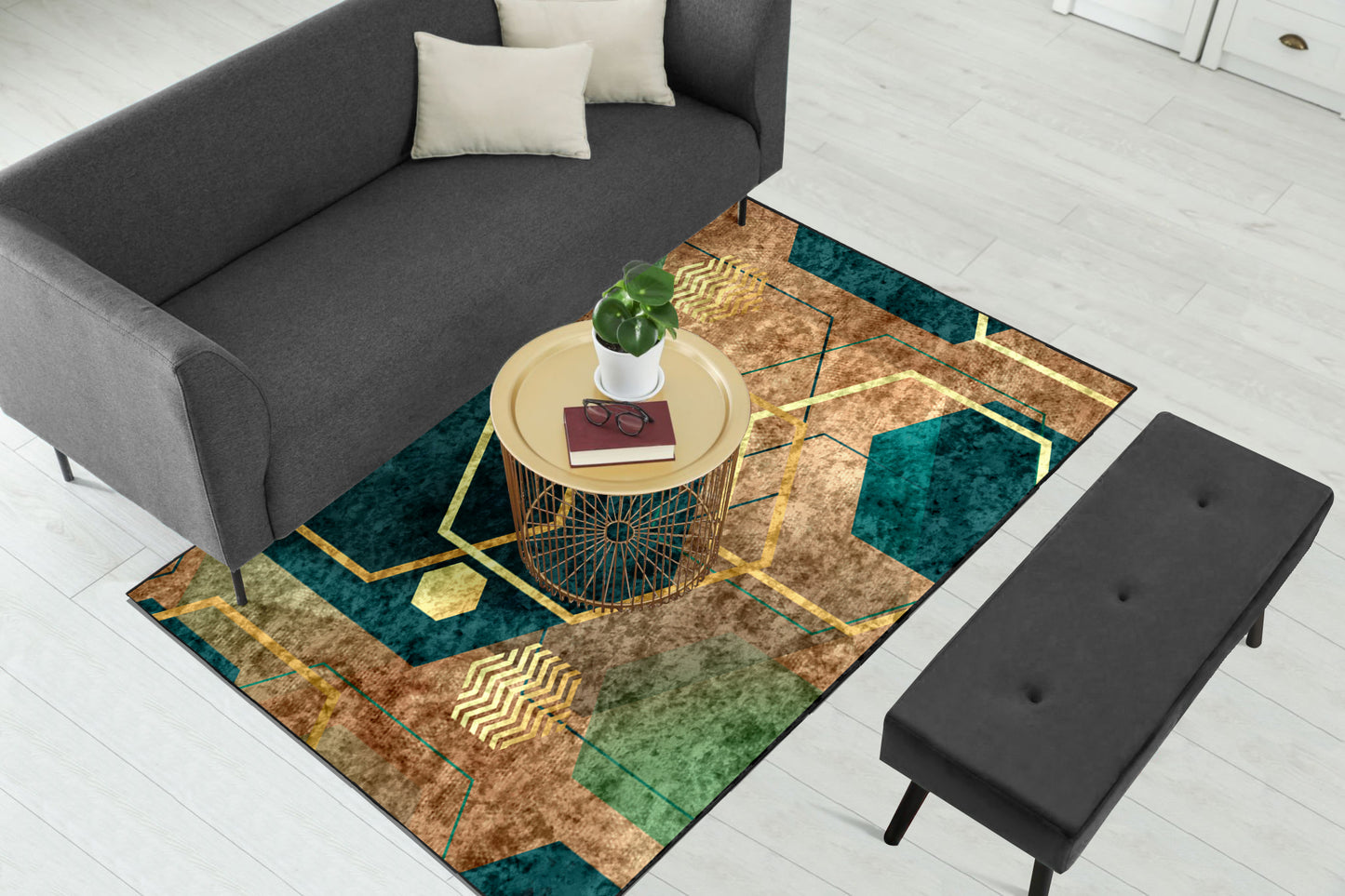 Emerald Copper Abstract Geo Centerpiece (Rug)