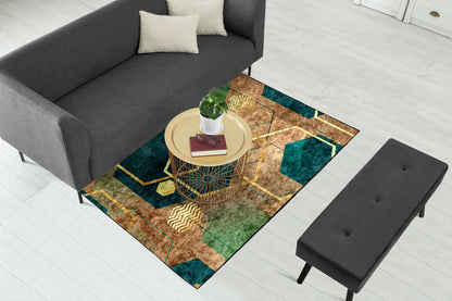 Emerald Copper Abstract Geo Centerpiece (Rug)