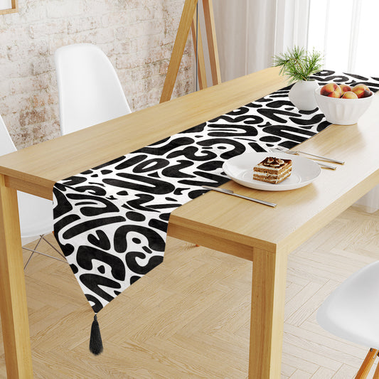 Modern Black White Abstract Table Runner