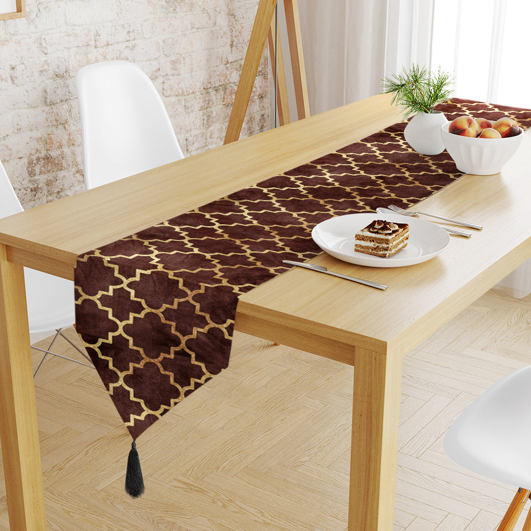 Brown Quatrefoil Table Runner